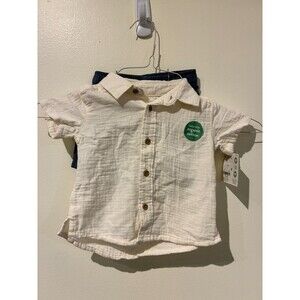 NWT Carter's Little Planet Ivory & Blue 100% Organic Cotton Shorts Outfit - 9M